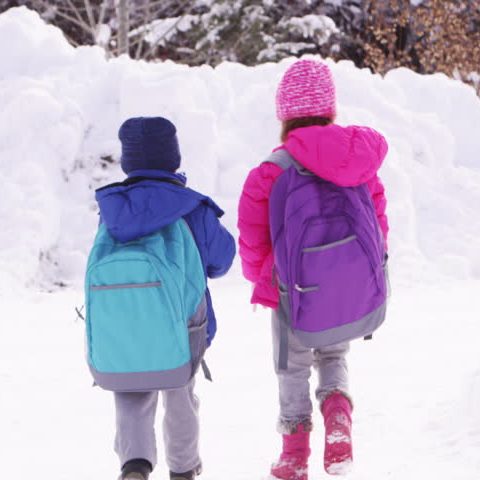 children walking in the snow