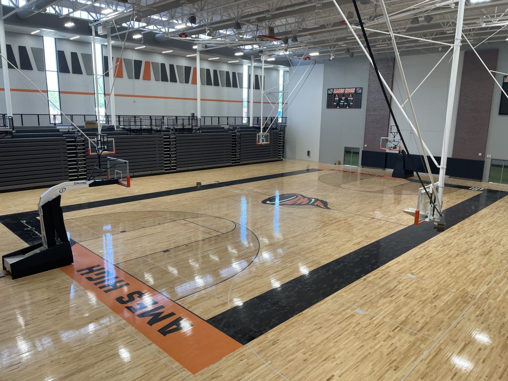 interior of the basketball court at ames high