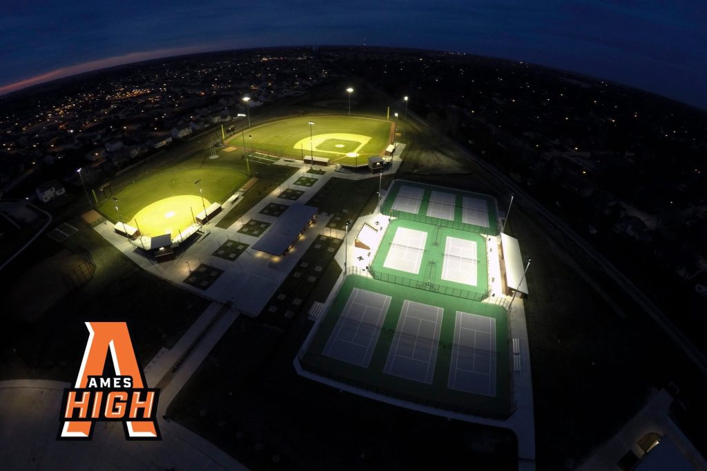 aerial view of the tennis, baseball and softball fields complex