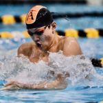 Joshua Chen swims in the 100 Yard Breaststroke event at the IHSAA State Swimming Championships