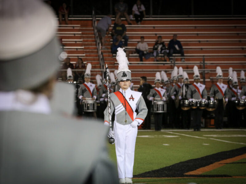 Drum major gets ready to lead the band