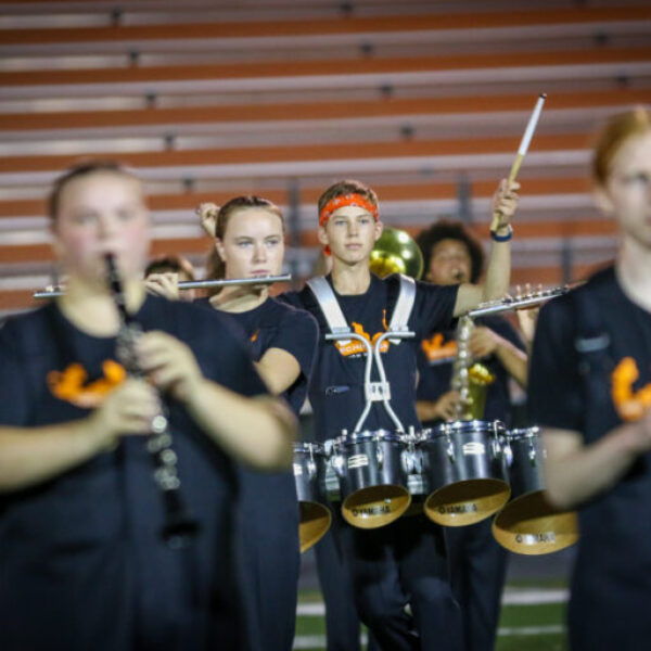 Haltime marching band performance during the homecoming game