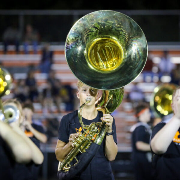 Haltime marching band performance during the homecoming game