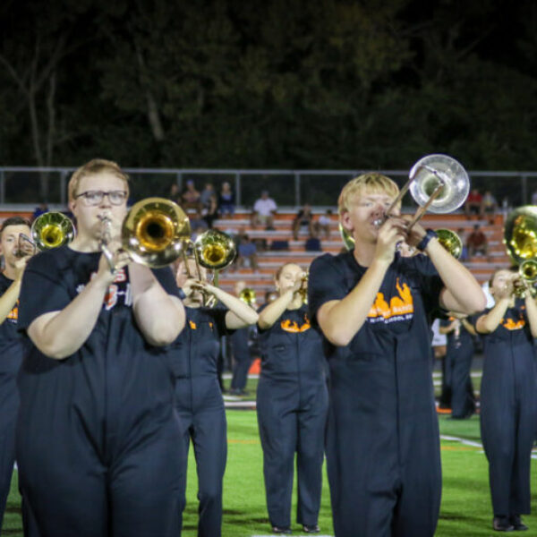 Haltime marching band performance during the homecoming game