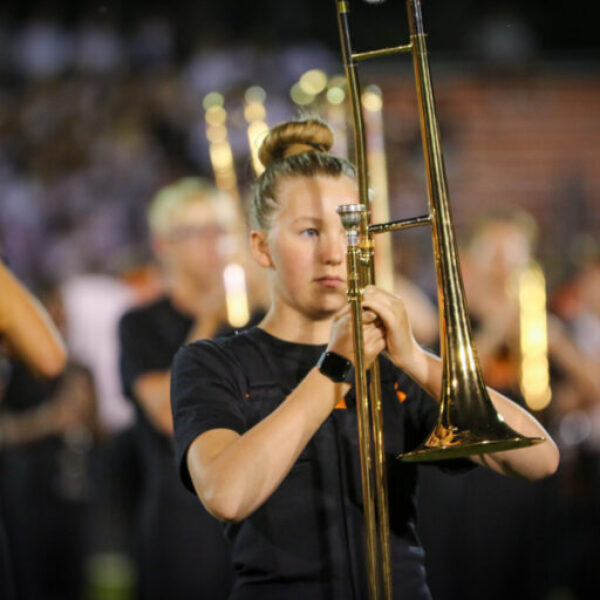 Haltime marching band performance during the homecoming game