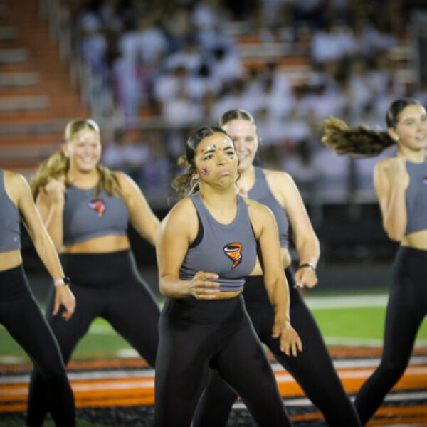 Dance team dancing during the homecoming halftime.