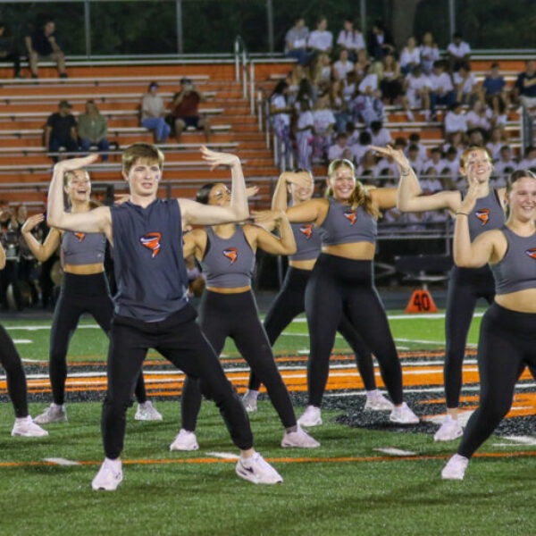 Dance team dancing during the homecoming halftime.