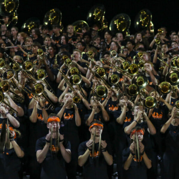 Marching band playing during the homecoming game