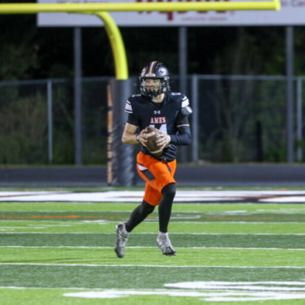 Football players during the homecoming game.