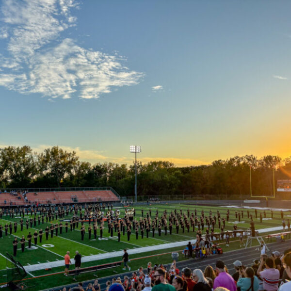 Marching band playing during the homecoming game