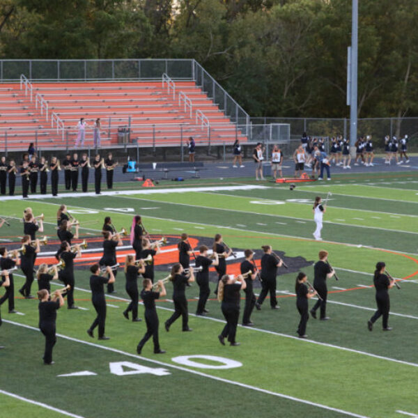 Marching band playing during the homecoming game