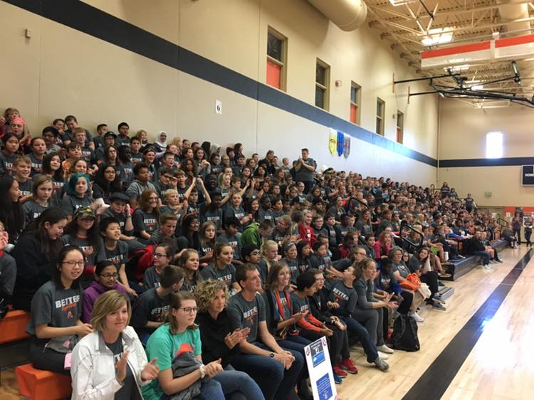 students and staff gathered in the Ames Middle School gym