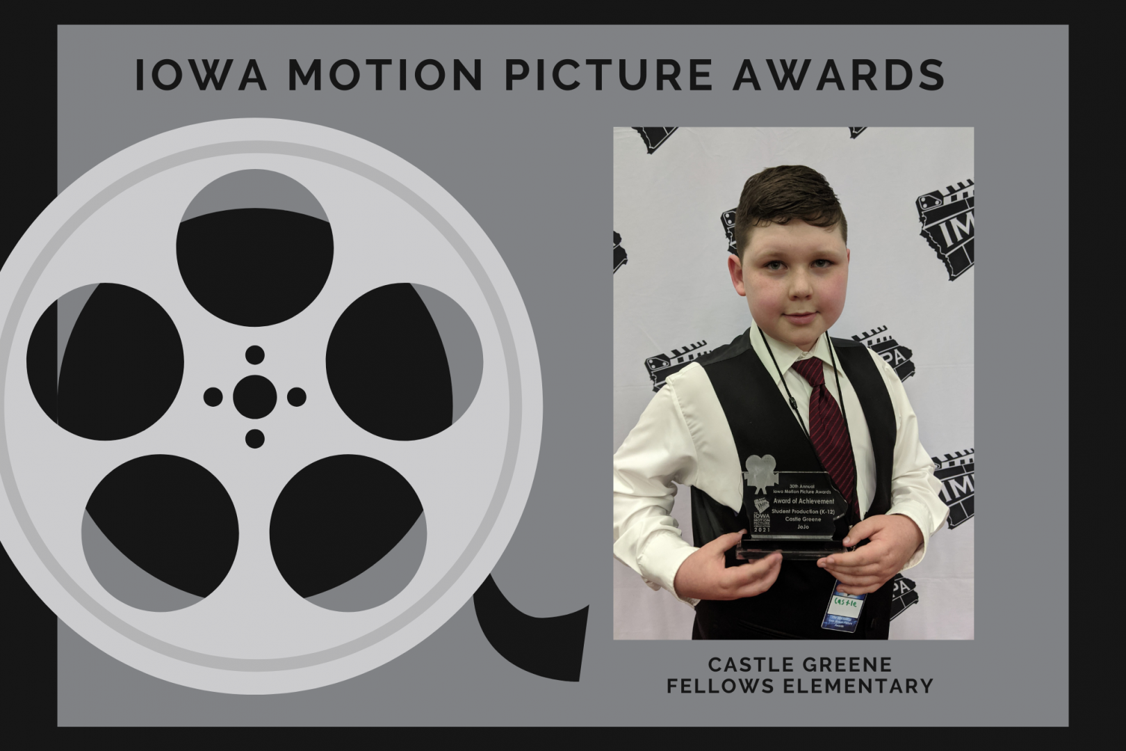 Fellows Elementary 4th-Grader, Castle Greene, earns Iowa Motion Picture Award