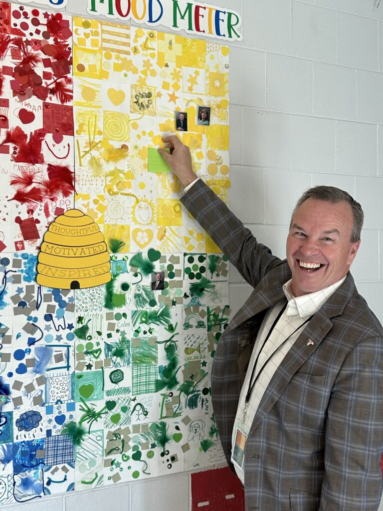 Superintendent Grimes kicking off the year by showing where he is on The Mood Meter